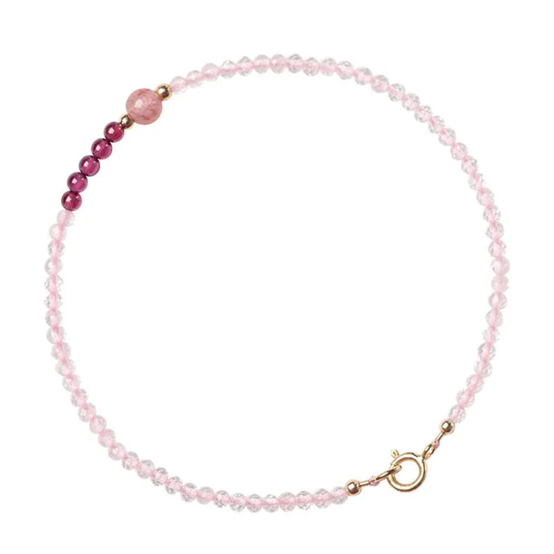 Handmade women's 2mm pink crystal strawberry quartz bracelet in 14cm, 15cm, or 16cm without tail chain