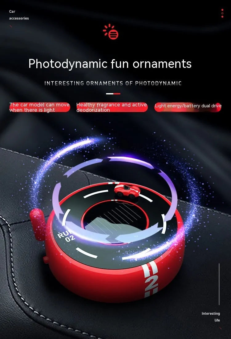 Round solar-powered car aromatherapy decoration in black colour with modern design
