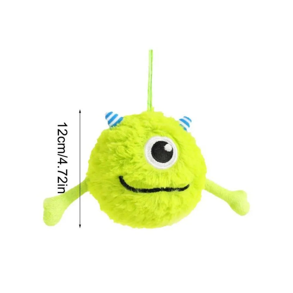 Green plush and TPR dog toy ball for interactive teething and play.