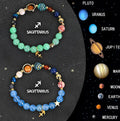 Natural stone zodiac beaded bracelet set showing twelve astrology sign designs