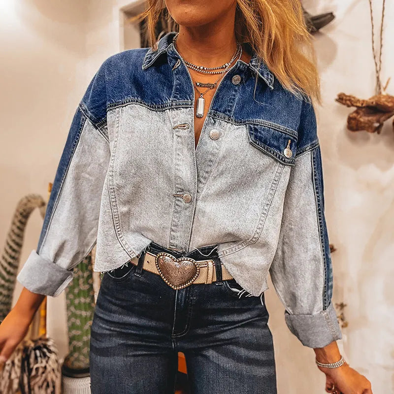 Women's loose fit denim coat with single row multi-buckle closure in LC7821465-P704 colour