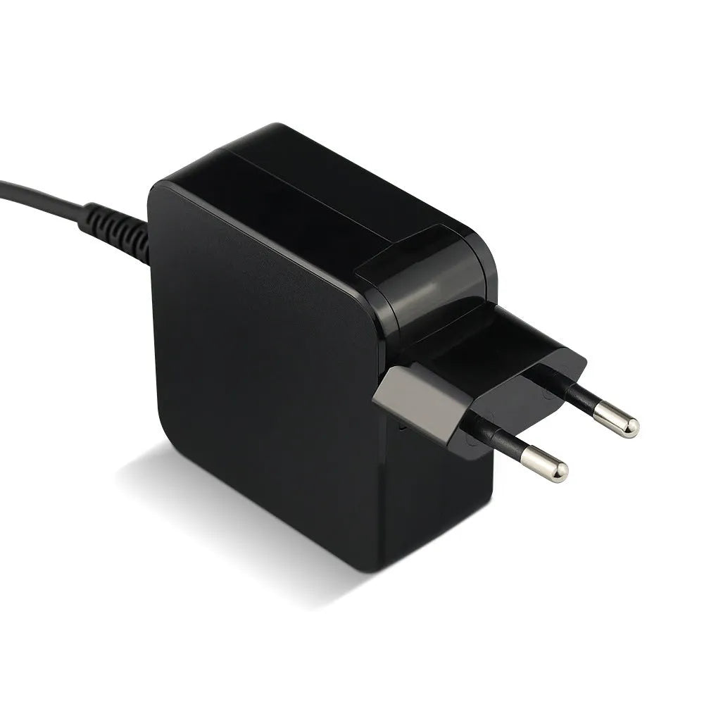 Black 45W laptop power adapter with DC charging cable and US plug