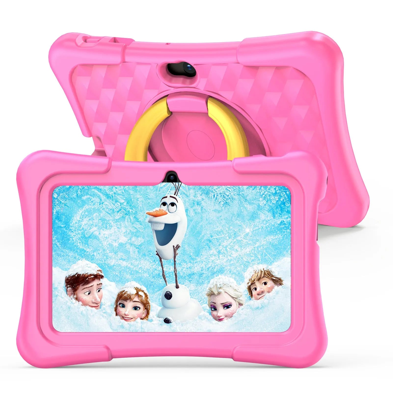 Blue 7-inch children's tablet with silicone protective cover and rotating handle bracket