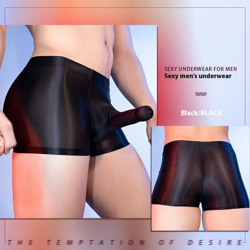 Men's red boxer shorts with a large white elephant nose graphic on the front.