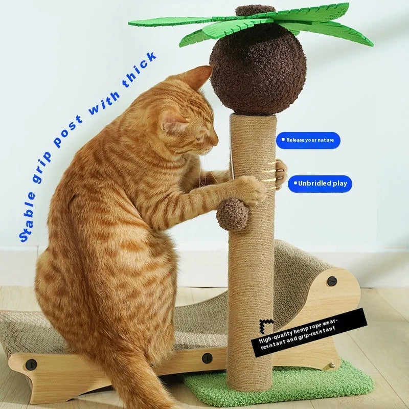 Wooden cat climbing frame with beach chair cat nest and hemp mat scratch board