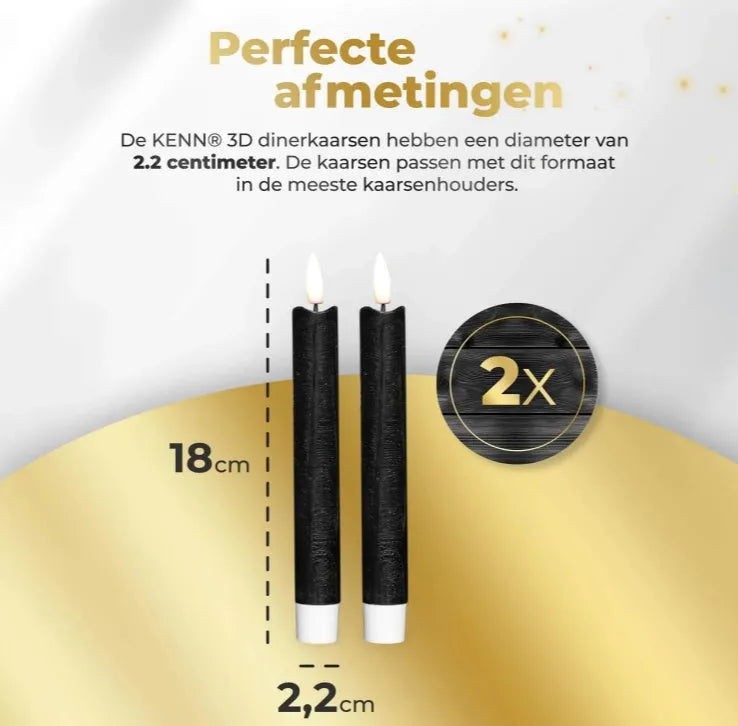 Black S2 3D Flame LED Taper Candle showing tapered shape and realistic flickering effect