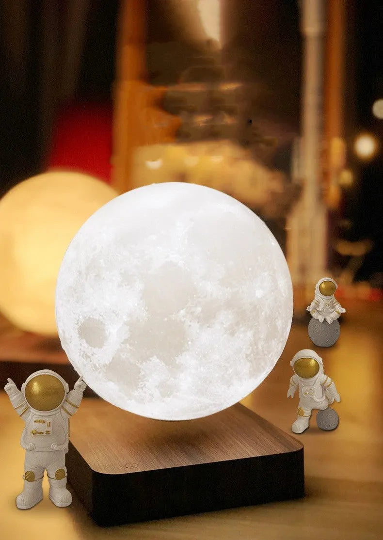 Maglev floating planet night light with LED illumination and astronaut figurines