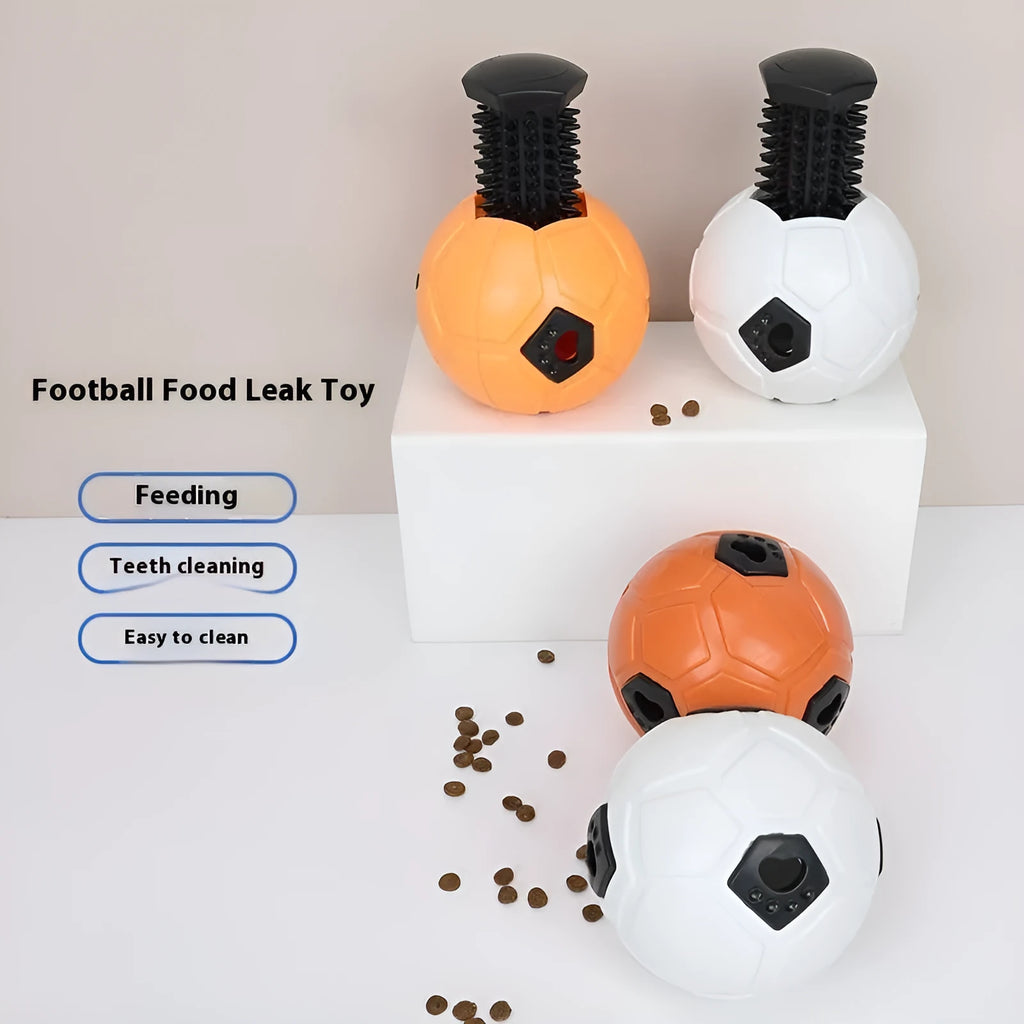 Orange and white TPR rubber dog ball toy shown in hollow and teeth cleaning rod designs.