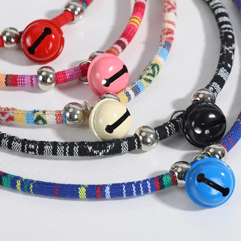 Ethnic pattern adjustable pet collar with bell in multiple colours for dogs cats puppies