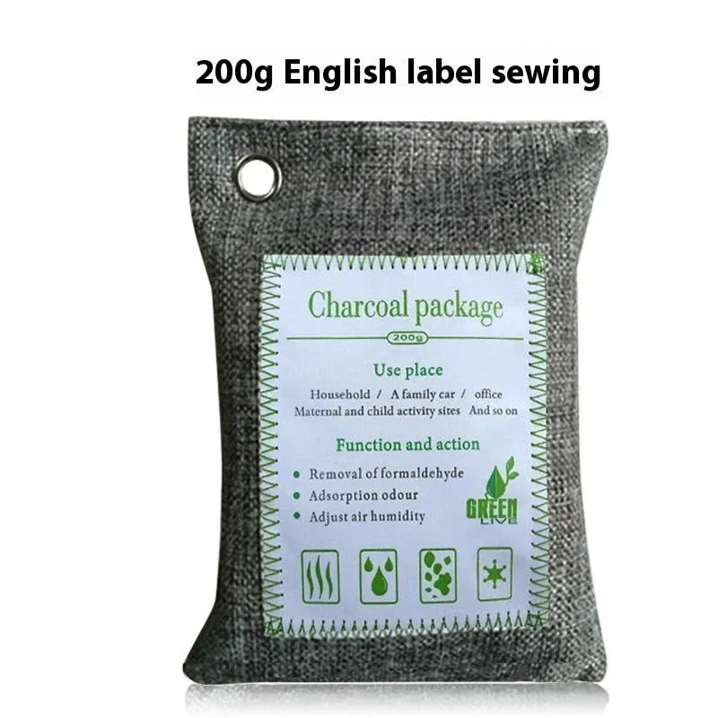 Sewn fabric bags filled with bamboo charcoal for air purification