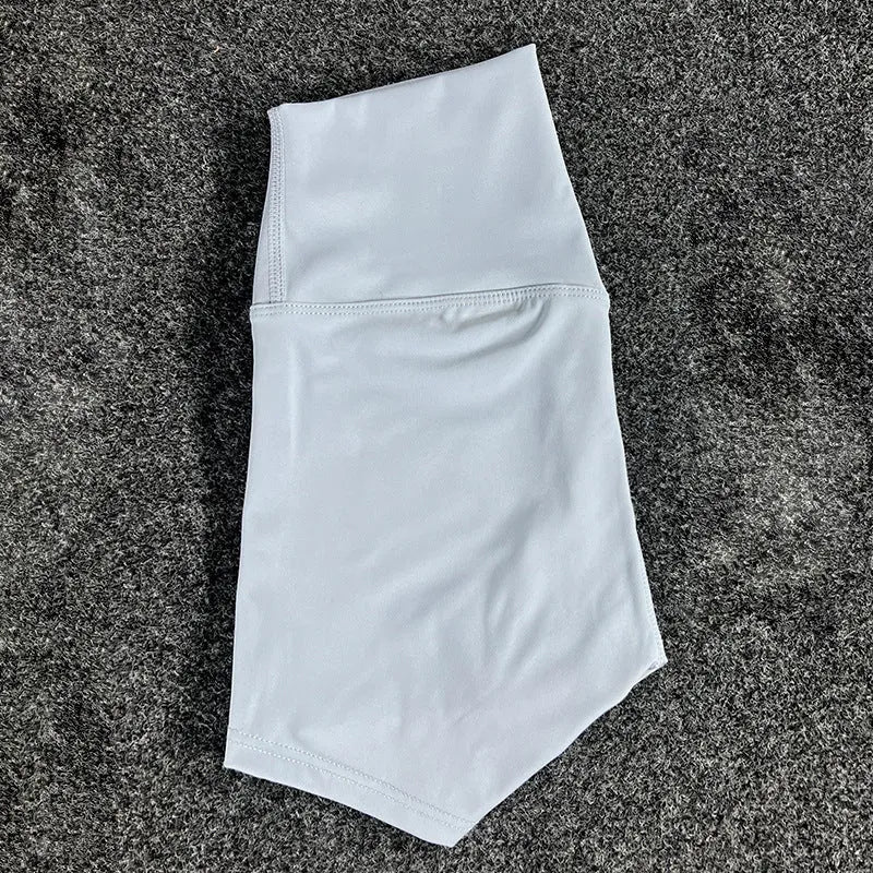Ladies high-waist yoga shorts in moisture-wicking nylon fabric, shown in various colours