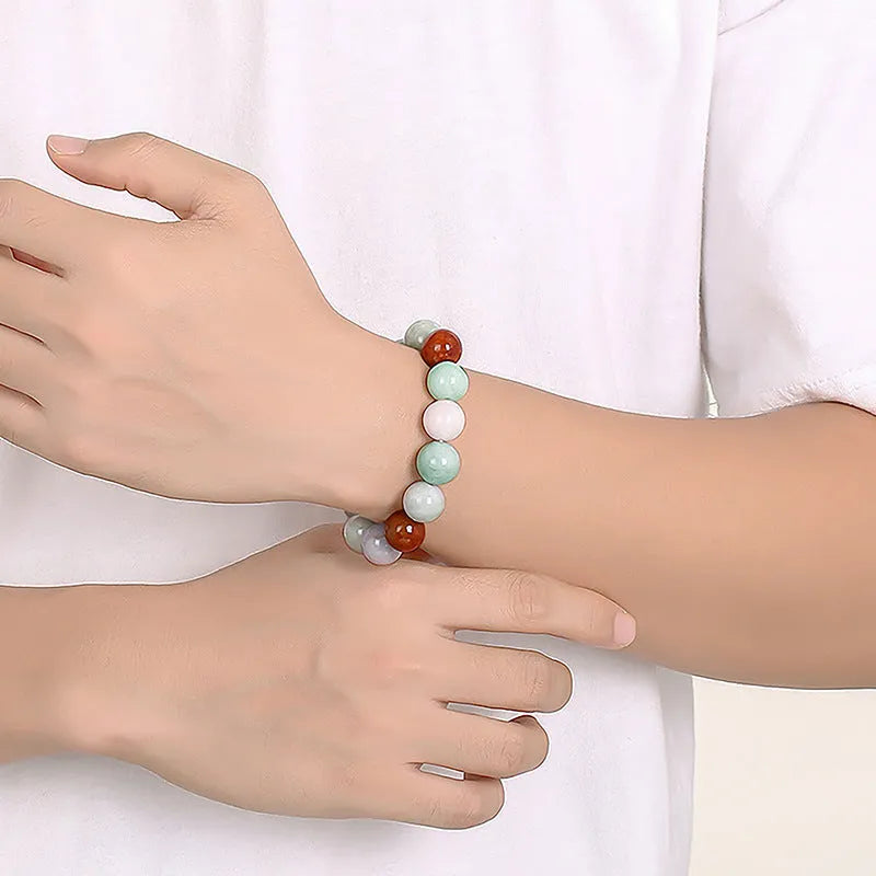 Women's Myanmar jade bracelet with 13mm three-colour round beads and certificate