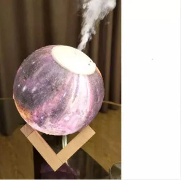 Lunar humidifier night light with wood set finish, 13cm diameter sphere