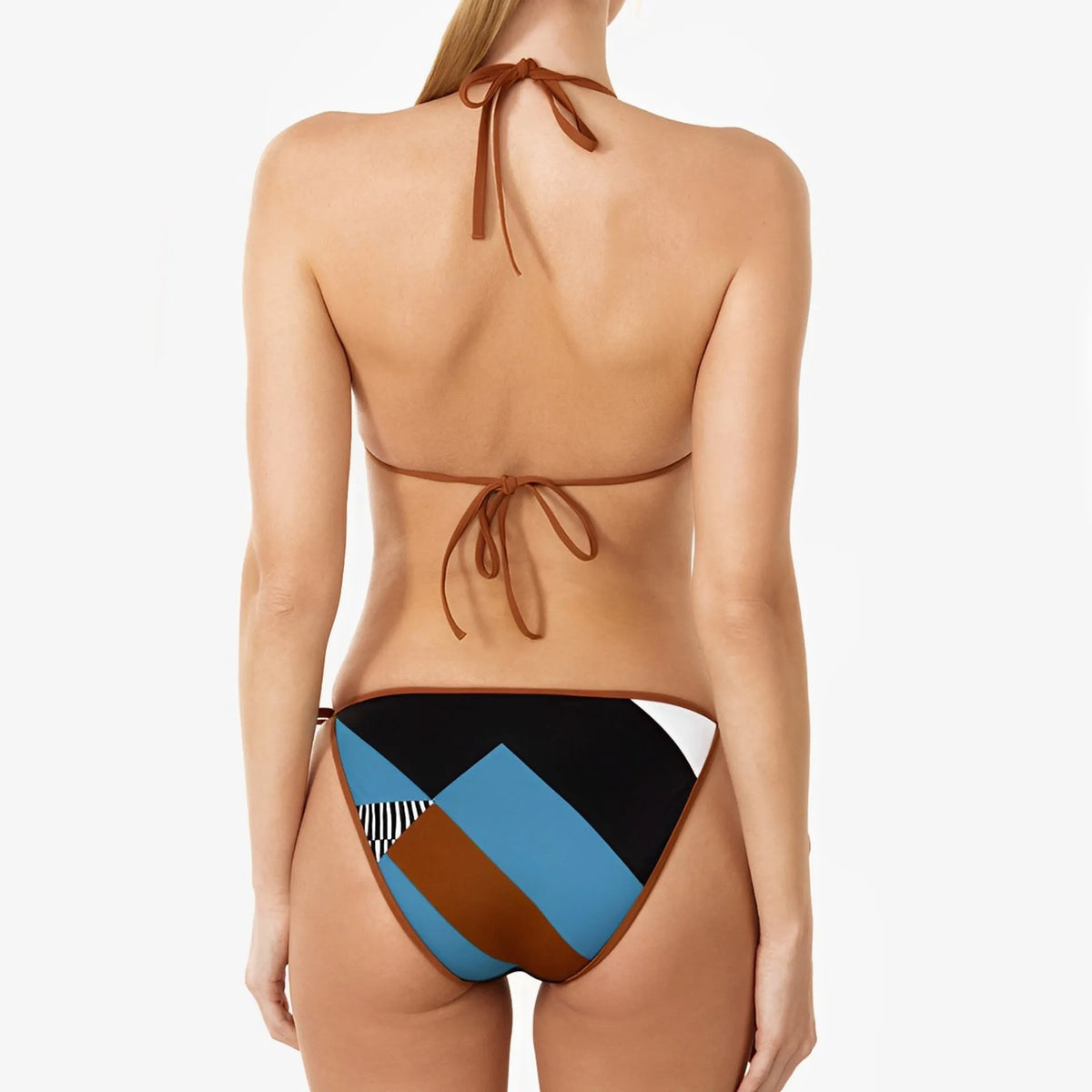 Women's skinny print split swimsuit bikini with backless design and polyester construction