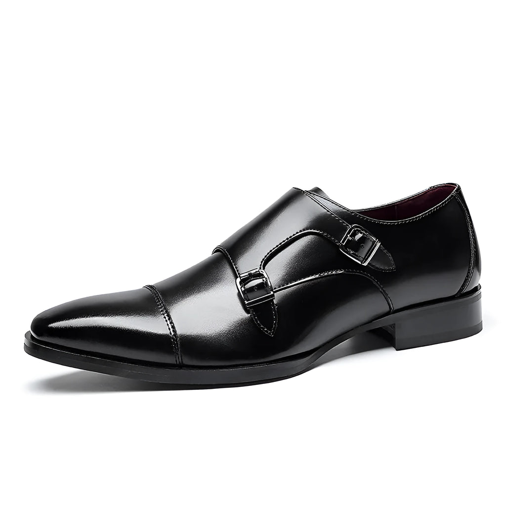 Men's black leather square toe business casual shoes with rubber sole