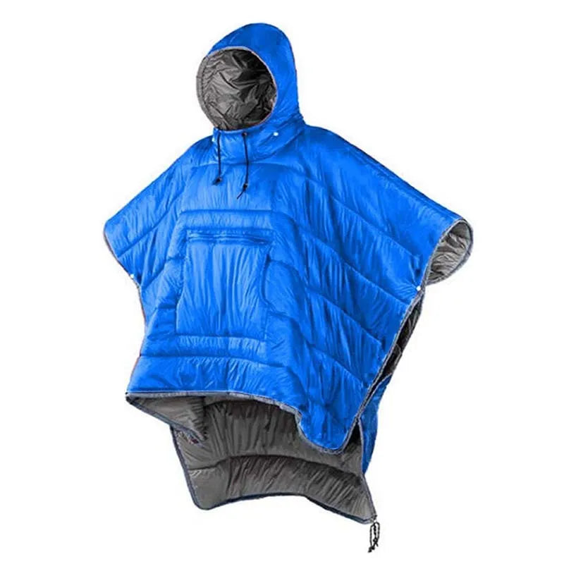 Army Green outdoor cloak sleeping bag with 200x140cm dimensions showing convertible design for camping use