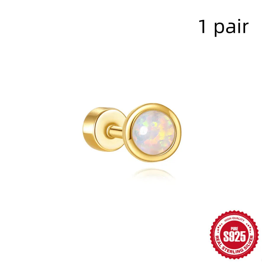 S925 sterling silver flat column geometric ear bone stud with threaded post in a gold colour finish.
