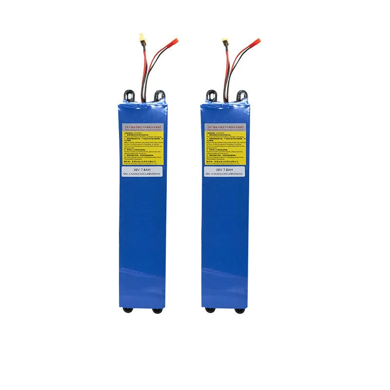 36V electric scooter lithium battery pack showing three capacity options: 6.6Ah, 7.8Ah and 10.4Ah