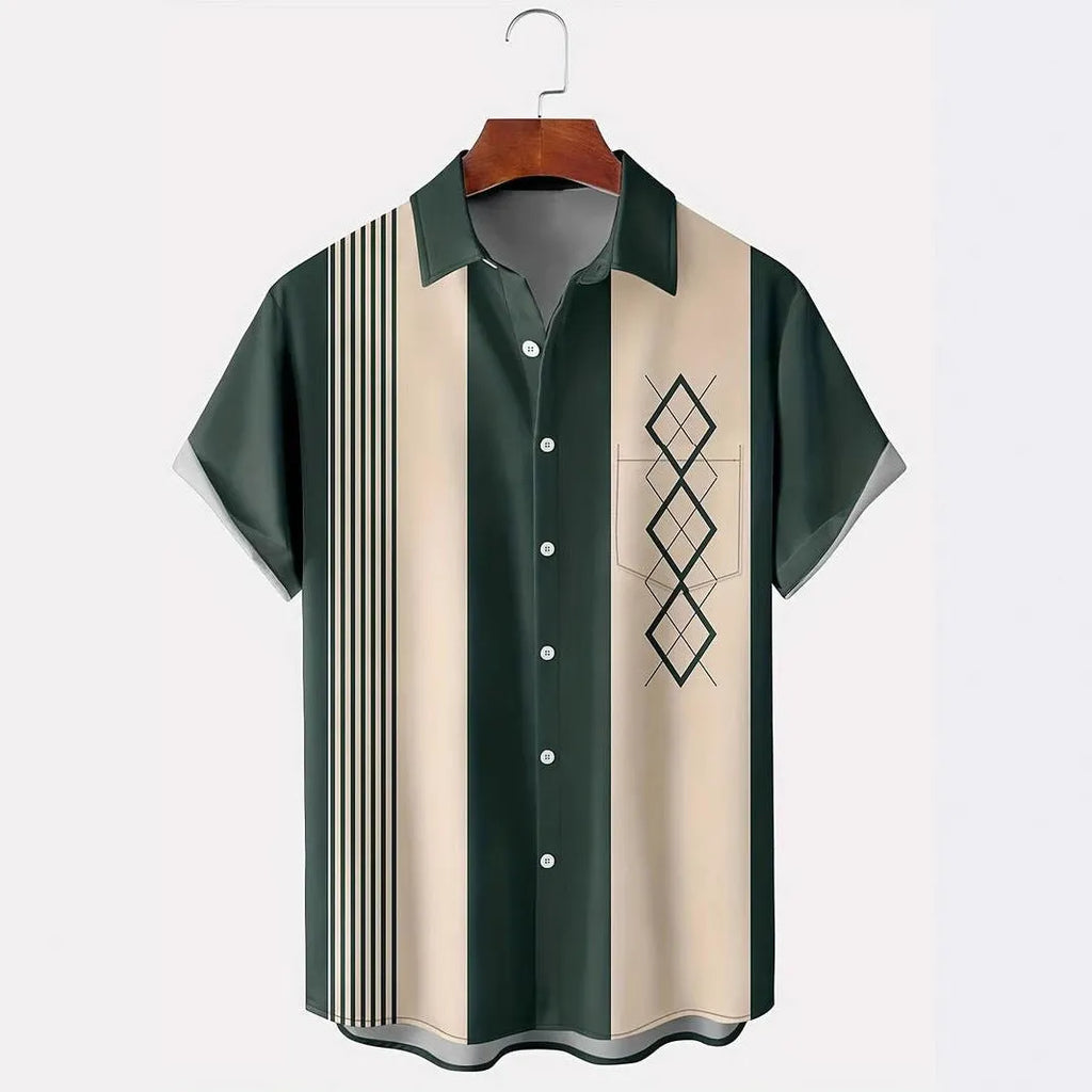 Men's loose fit plaid short-sleeved shirt with lapel collar in a choice of six colours