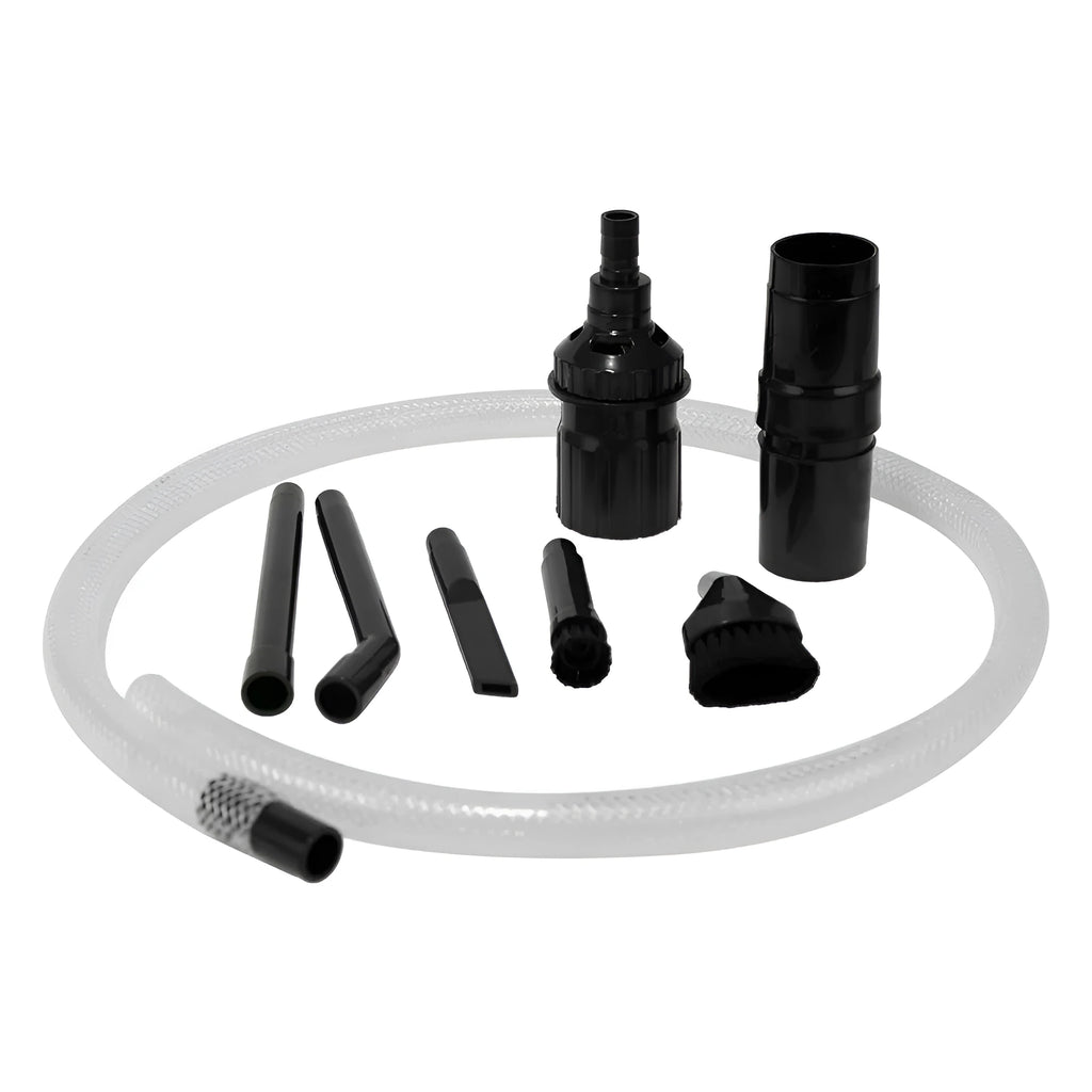Eight-piece vacuum cleaner accessory set with small suction heads for auxiliary dust collection