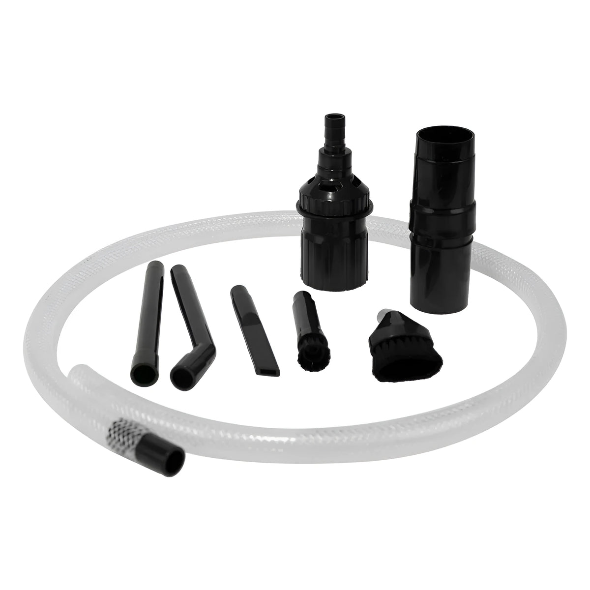 Eight-piece vacuum cleaner accessory set with small suction heads for auxiliary dust collection