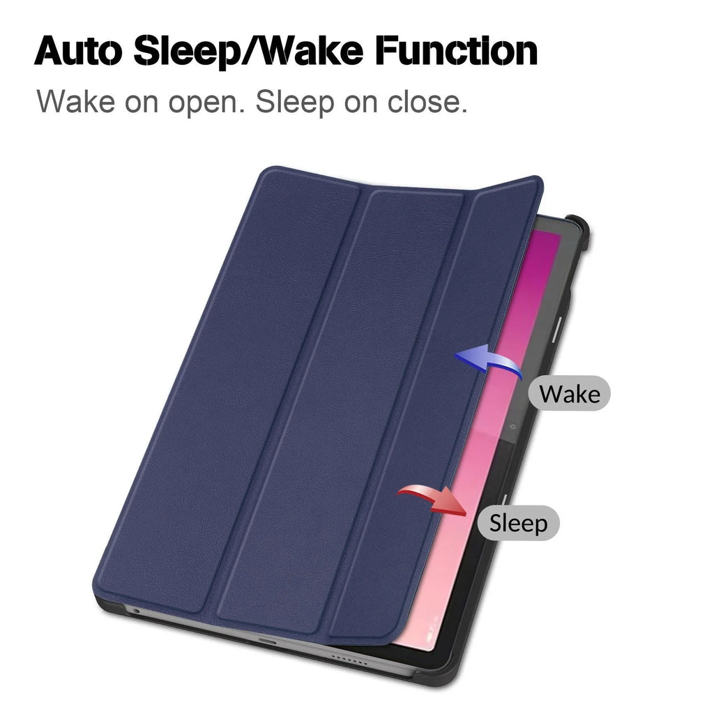 Lenovo Tab P12 tablet case in a selected colour with three-fold stand deployed showing magnetic bracket.