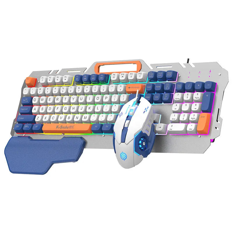 Blue wired gaming keyboard and mouse set with backlit keys and 1.5 metre USB cable for notebook computers