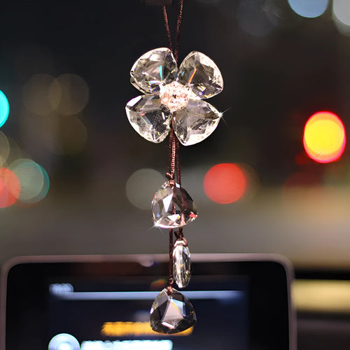Crystal four leaf grass car pendant approximately 20cm long in transparent colour variation