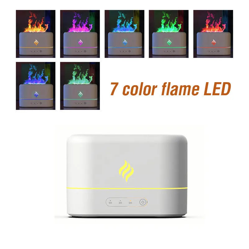 USB simulated flame expander humidifier with seven-colour LED flame effect showing black plastic housing