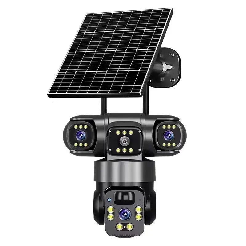 Solar surveillance camera without plug-in, three lens, IP66 waterproof ABS body, 200x170x210mm