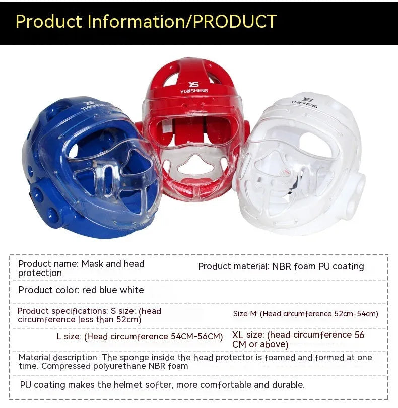 Karate training helmet for head protection, shown in blue colour.