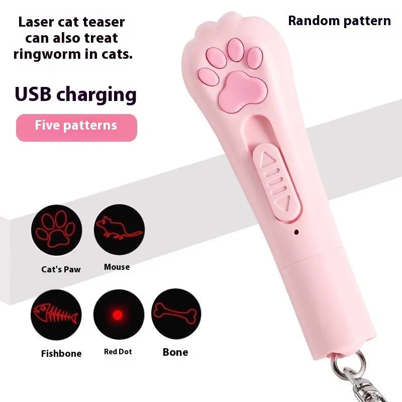 Rechargeable self-moving cat teaser toy in cream white colour with USB charging cable