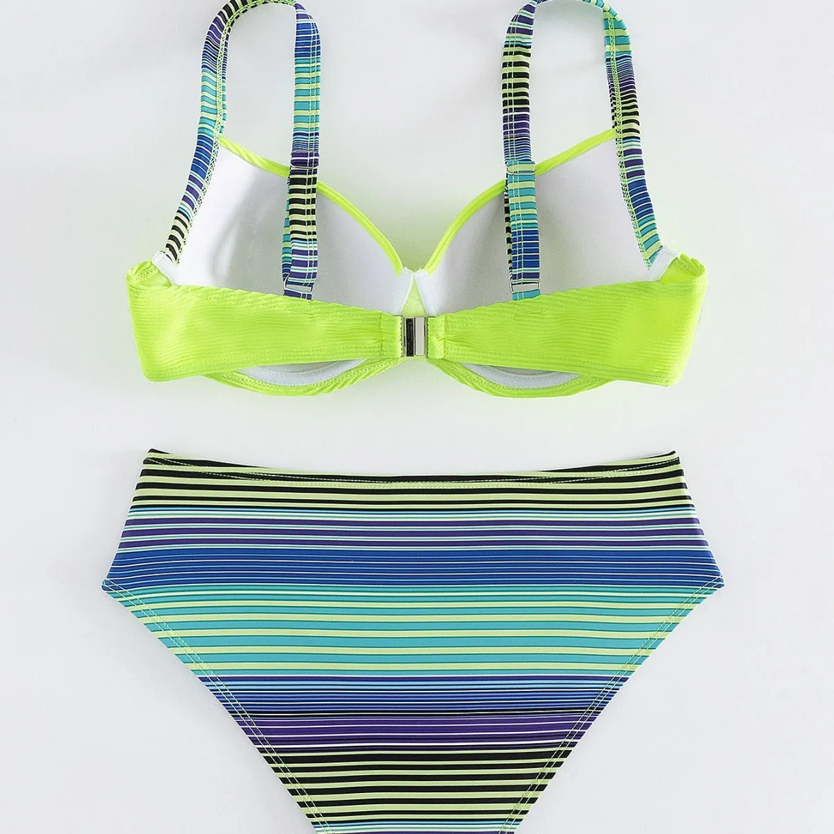 Green printed halter bikini set with split briefs for women
