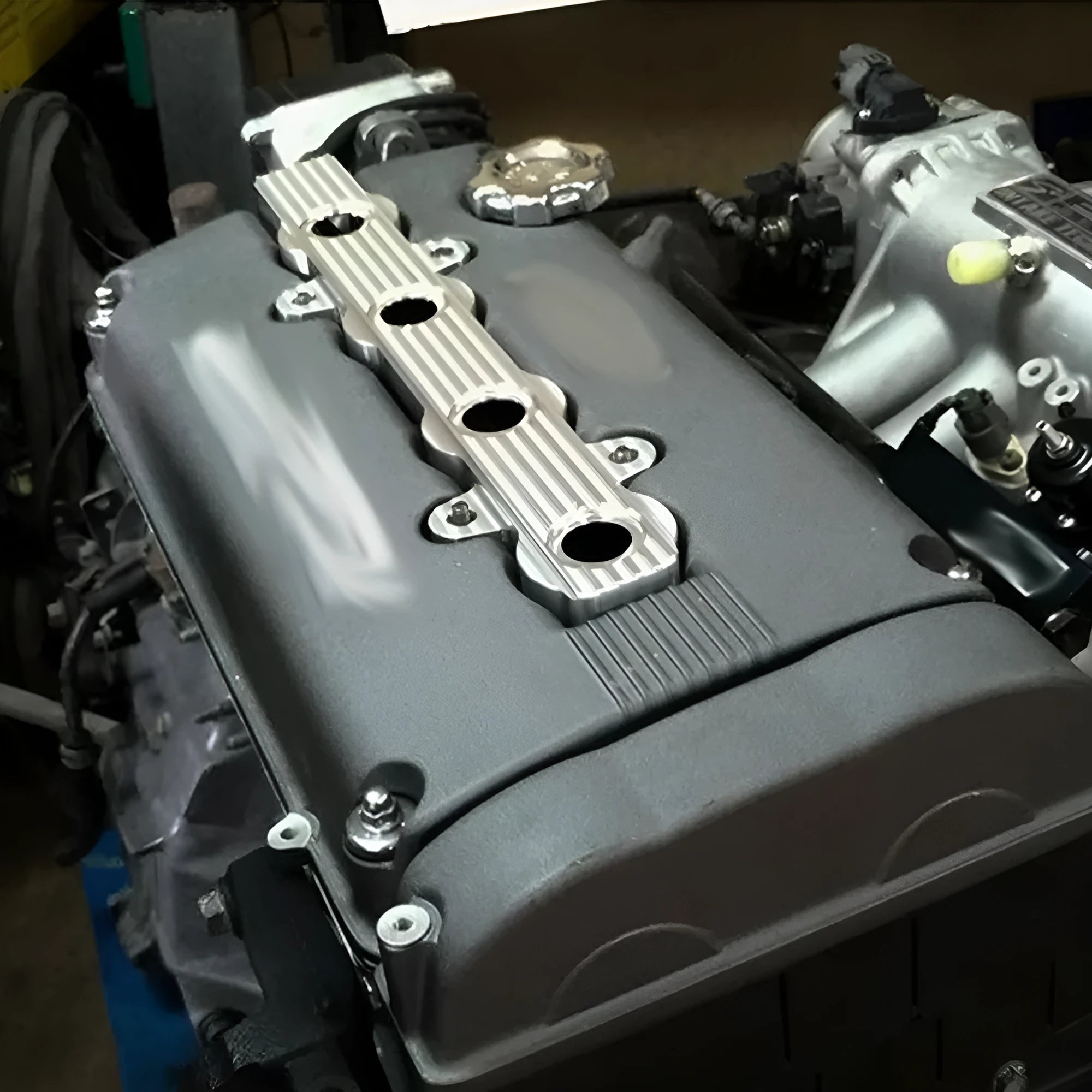 Aluminium engine bonnet harness showing with-holes and without-holes formats in blue, red and silver colours