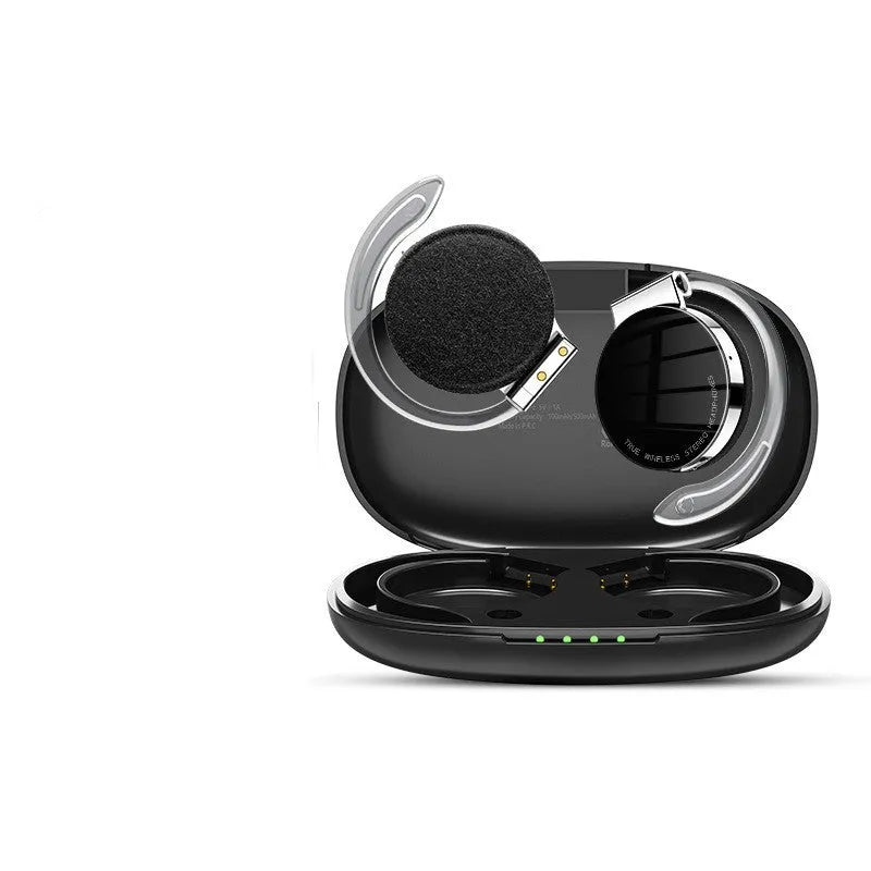 Black and white sports wireless Bluetooth earphones with ear plug design showing bilateral stereo configuration