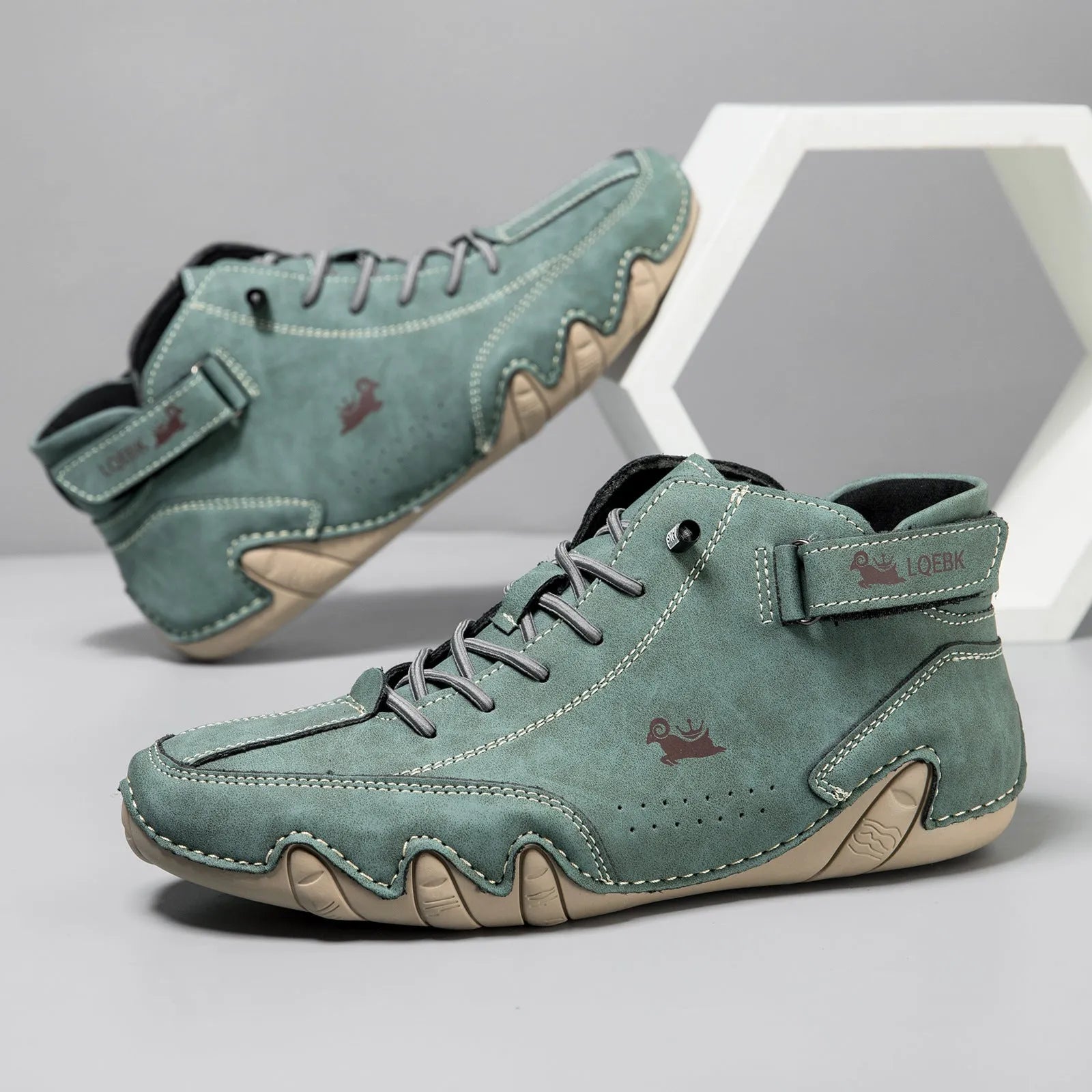 Men's brown octopus-design high-top Martin boots with rubber sole and sewn accents.