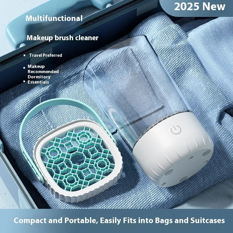 White rechargeable electric makeup brush cleaning device with USB cable