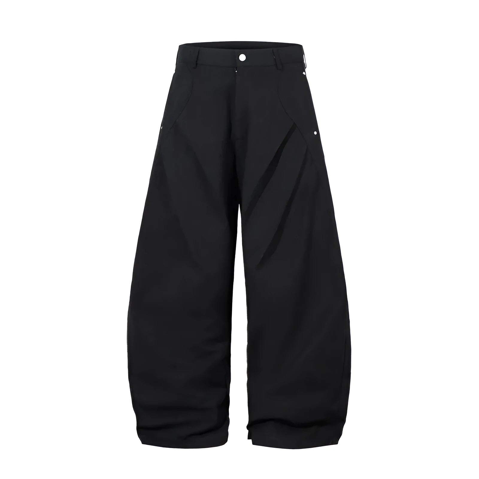 Men's black pleated machete casual trousers with loose-fitting wide-leg design and cotton construction