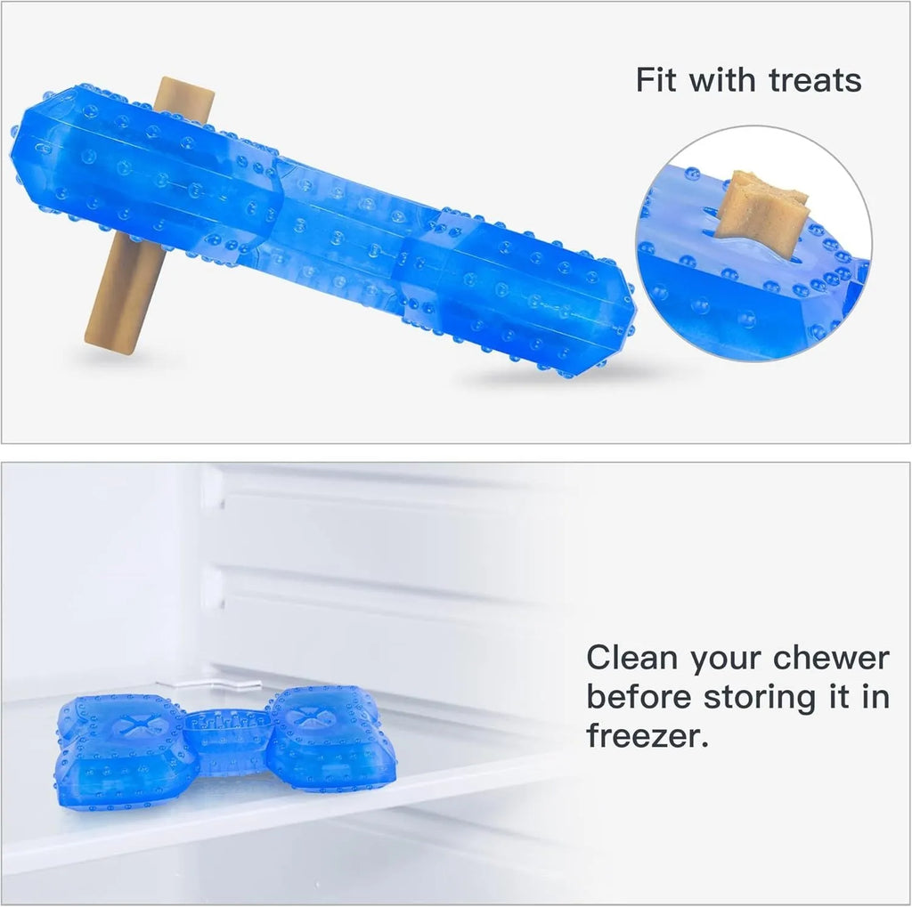 Freezable cooling chew toy for dogs and puppies in bone and circle shapes
