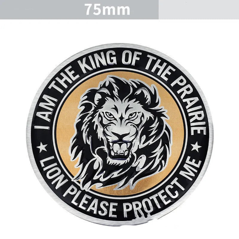 Aluminium car decal stickers showing round lion, eagle, wolf head and standalone animal designs for vehicle exterior personalisation