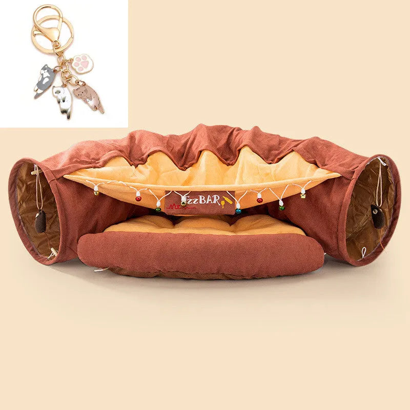 Collapsible cloth cat tunnel showing foldable design in Bar colour option