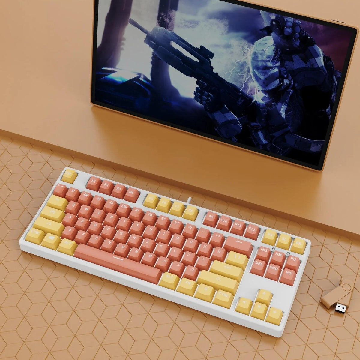 87-key hot-swappable mechanical gaming keyboard with two-tone keycaps and metal chassis