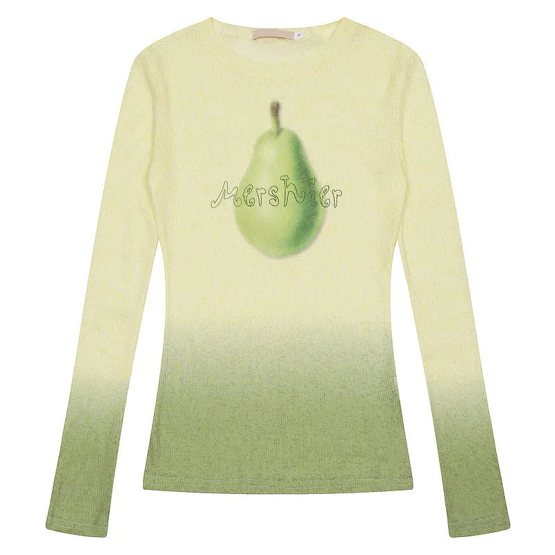 Women's long sleeve T-shirt with gradient floral print in light pink or yellow green colour options