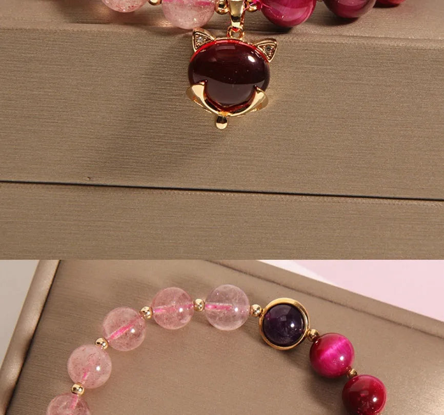 Strawberry crystal bracelet on elastic rope, 18cm length, simple women's fashion jewellery