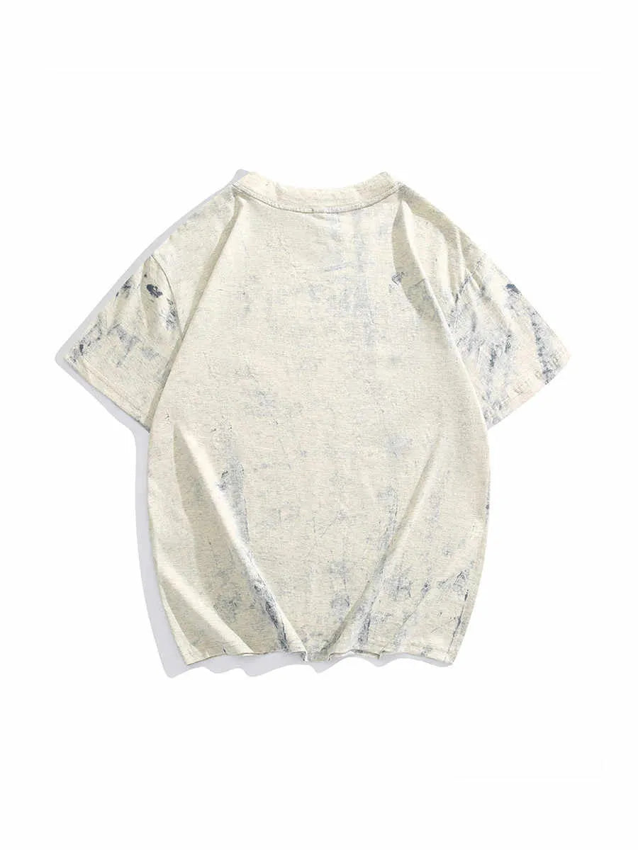 Grey tie-dye printed T-shirt with loose fit and short sleeves