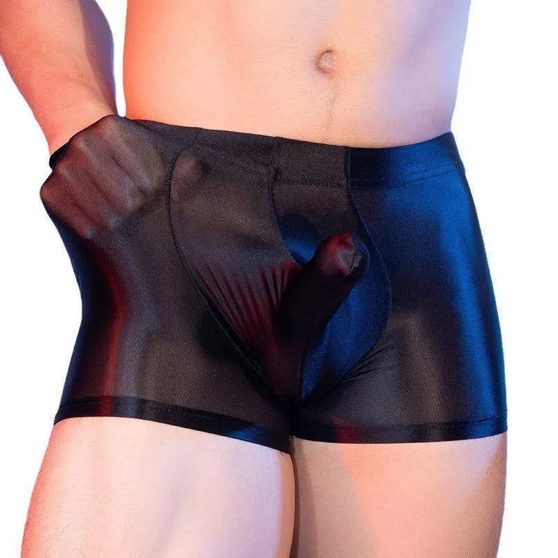 Men's red boxer shorts with a large white elephant nose graphic on the front.
