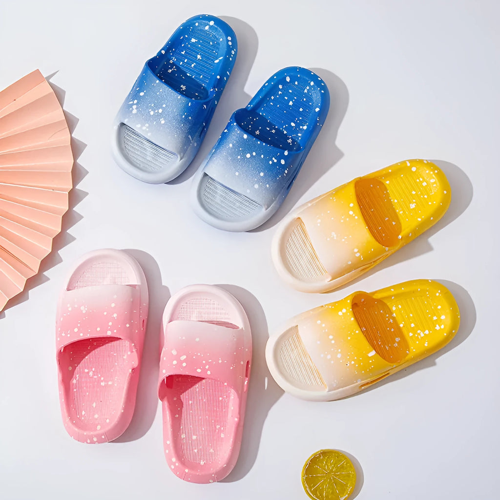 Children's gradient blue PVC sandal slippers with non-slip soles on a white background.