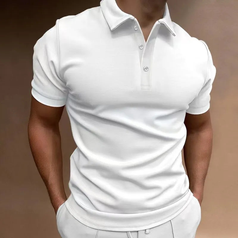 Men's loose fit button t-shirt in spandex cotton blend fabric available in seven colour options