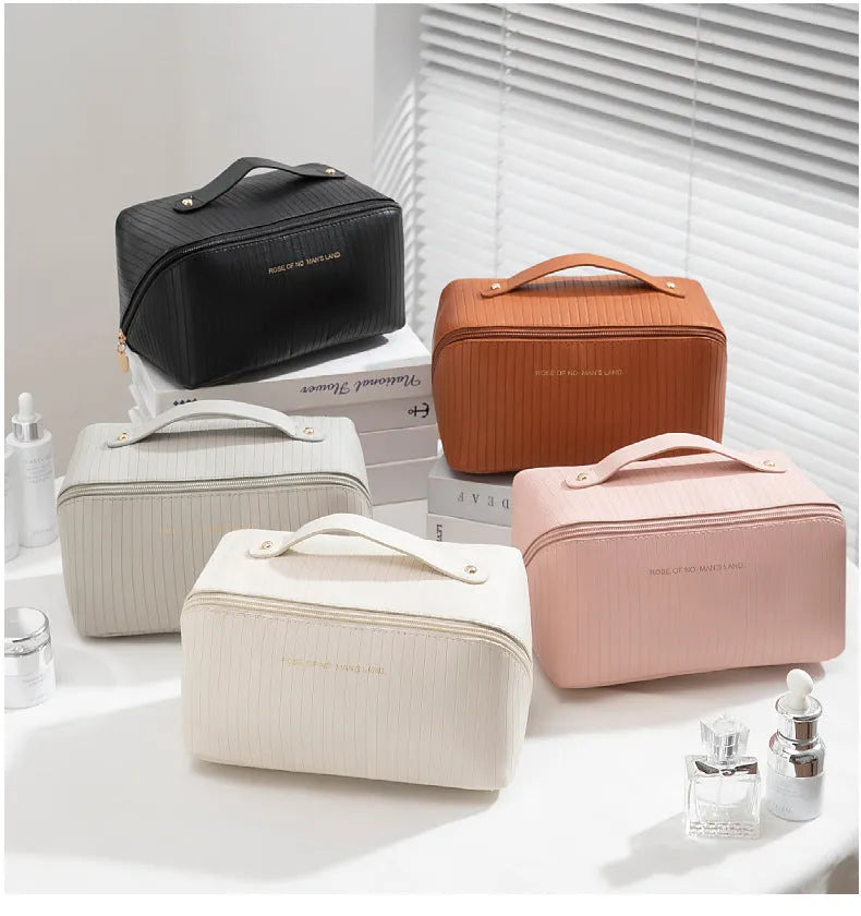 Cubic vertical pattern makeup bag with 22.5cm height in five colour options