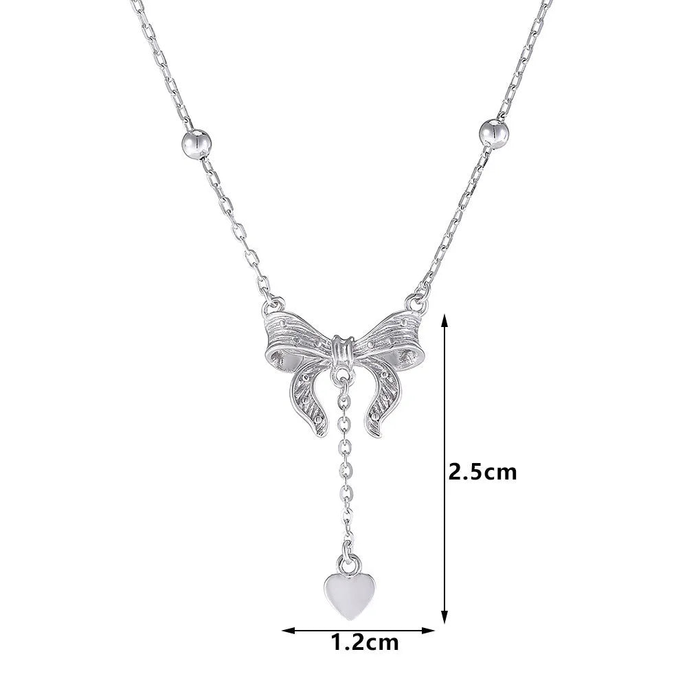 S925 silver butterfly heart and bow pendant necklace on adjustable O-ring chain